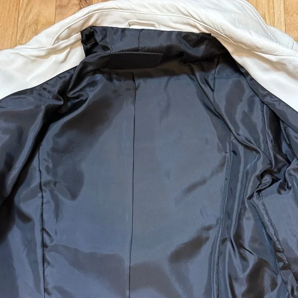 AllSaints Women’s Ivory Leather Motorcycle Biker Jacket with Black Lining 12 - Picture 7 of 12